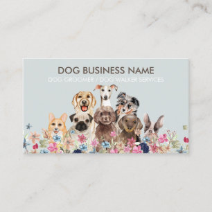 Pet Sitter Walker dog petcare blue brown pastel Business Card