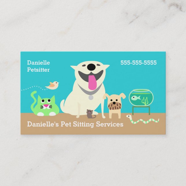 Pet Sitters Business Card-blue/green Business Card (Front)