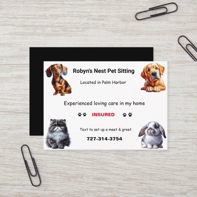 Pet Sitting Business Card (Front/Back In Situ)