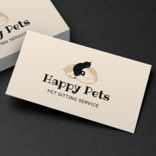 Pet Sitting Cute Dog & Cat Logo Pet Care Business Card