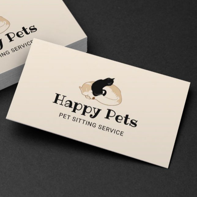Pet Sitting Cute Dog & Cat Logo Pet Care Business Card (Creator Uploaded)