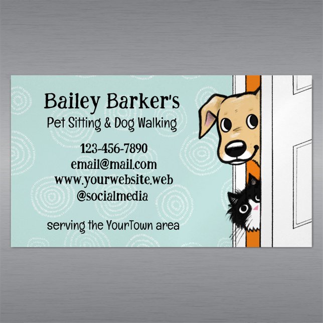 Pet Sitting Cute Peeking Dog and Cat Animal Care Magnetic Business Card (Creator Uploaded)