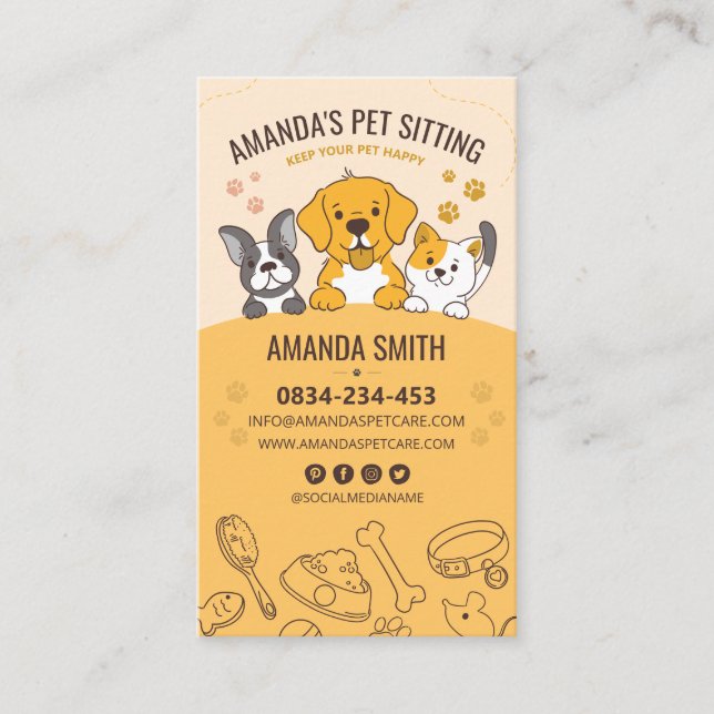 Pet Sitting, Dog boarding, veterinary clinic, Pet Business Card (Front)