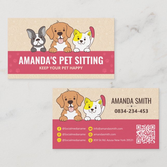 Pet Sitting, Dog boarding, veterinary clinic, Pet Business Card (Front/Back)