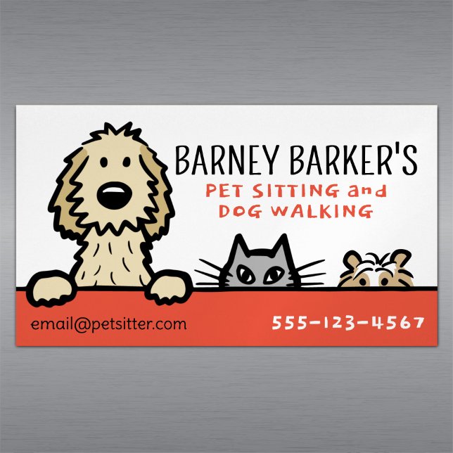 Pet Sitting Dog Cat Guinea Pig Cute Animal Lover's Magnetic Business Card (Creator Uploaded)