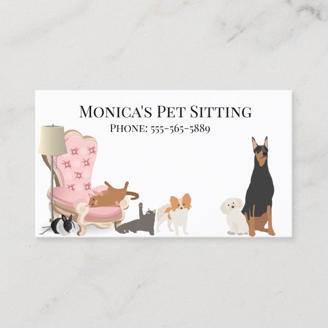Pet Sitting Dog Cat Training Grooming Daycare Business Card (Front)