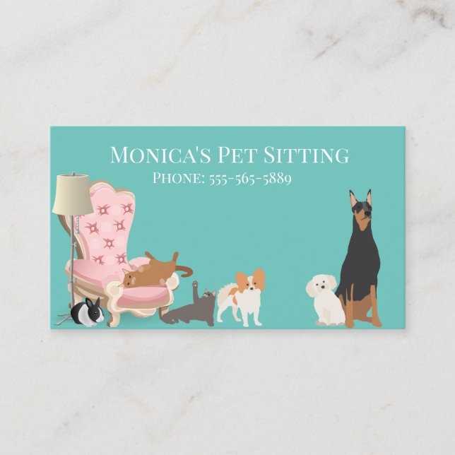 Pet Sitting Dog Cat Training Grooming Daycare Business Card (Front)