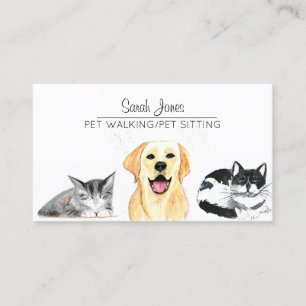 Pet Sitting Dog Cat Training Watercolor Business Card