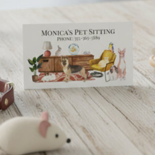 Pet Sitting Dog Cat Training Watercolor Pets Business Card