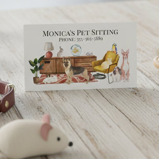 Pet Sitting Dog Cat Training Watercolor Pets Business Card (Creator Uploaded)