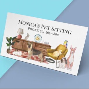 Pet Sitting Dog Cat Training Watercolor Pets Business Card
