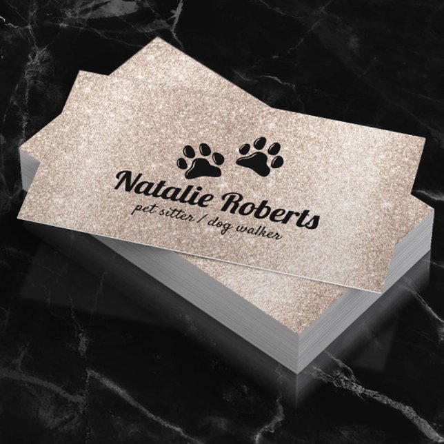 Pet Sitting Dog Paws Logo Modern Gold Glitter Business Card (Creator Uploaded)