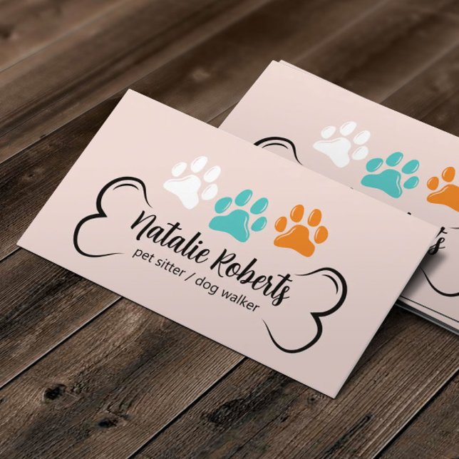 Pet Sitting Dog Walker Cute Colour Paws Blush Pink Business Card (Creator Uploaded)