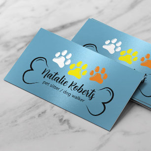 Pet Sitting Dog Walker Cute Colour Paws Modern Blu Business Card