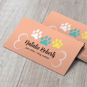 Pet Sitting Dog Walker Cute Paws Peach Colour Business Card
