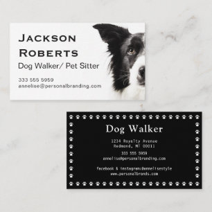 Pet Sitting Dog Walker Cute White Paws Modern Business Card