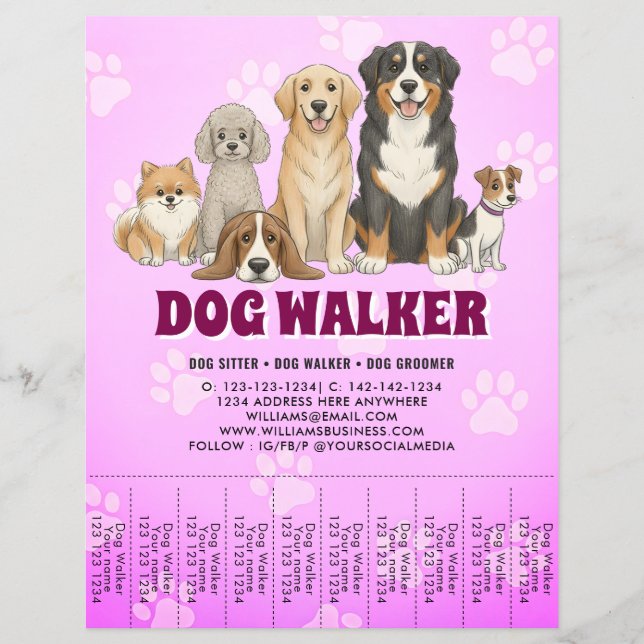 Pet Sitting Dog Walker Promotional Vibrant Pink Flyer (Front)