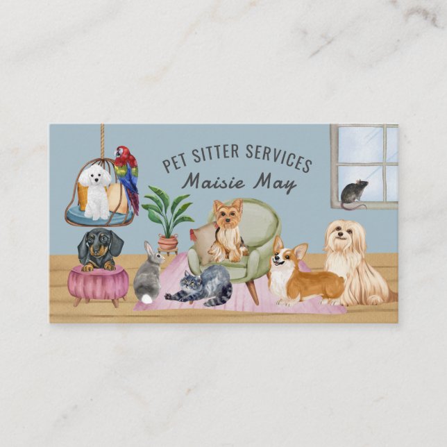 Pet Sitting, Dog Walking, Grooming Business Card (Front)
