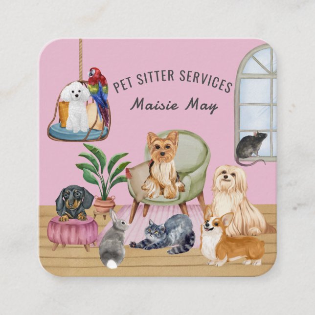 Pet Sitting, Dog Walking, Grooming Business Card (Front)