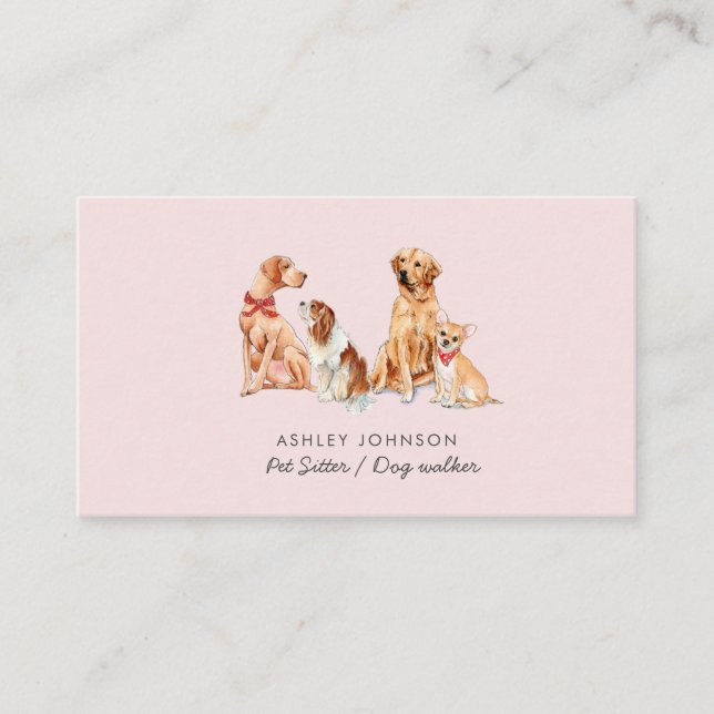 Pet sitting Dog walking pink Business Card (Front)