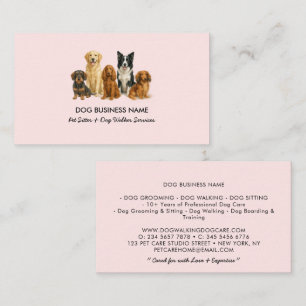 Pet Sitting Dog Walking Pink Watercolor Business Card