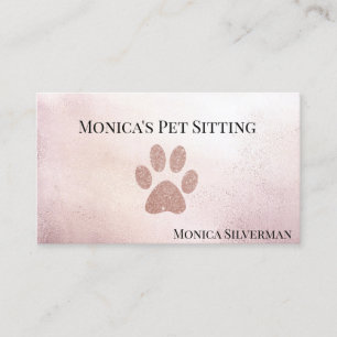 Pet Sitting Grooming Vet Rose Gold Paw Business Card