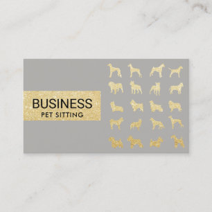 Pet Sitting Modern Gold Silver Dogs Silhouettes Business Card