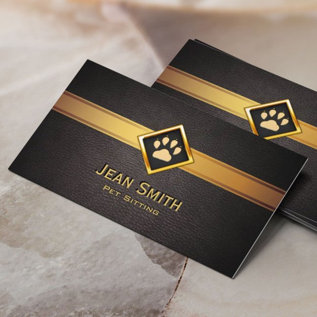 Pet Sitting Monogram Gold Pet Paw Pet Care Business Card (Creator Uploaded)
