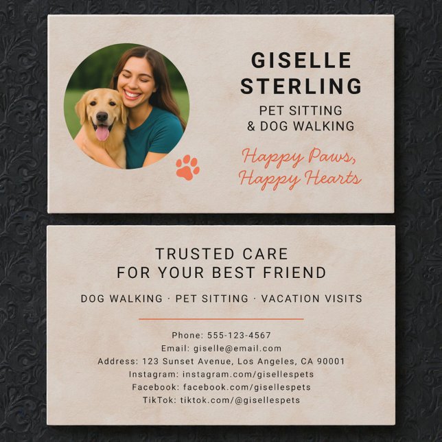 Pet Sitting Photo Paw Print Minimalist Modern Business Card (Creator Uploaded)