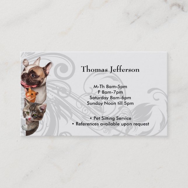 Pet Sitting Service  Business Card (Front)