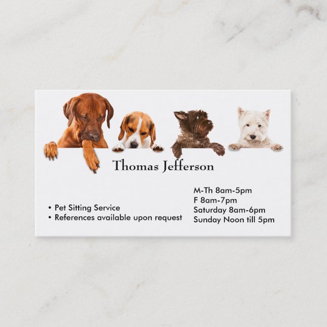 Pet Sitting Service  Business Card (Front)