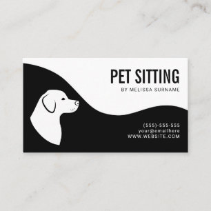 Pet Sitting Service Dog Silhouette Black And White Business Card