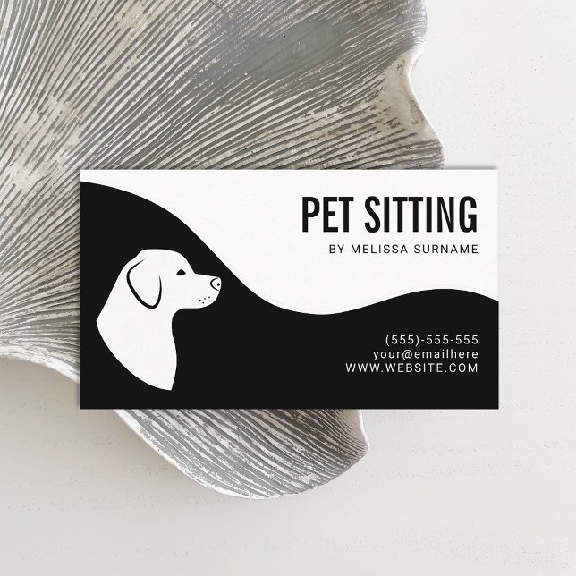 Pet Sitting Service Dog Silhouette Black And White Business Card (Stylish and minimal black and white design for dog sitters and other pet related jobs.)