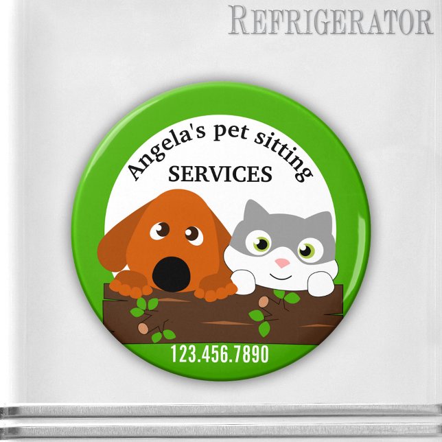 Pet Sitting Services Animal Magnet (Pet sitting services cute personalized magnet featuring a dog and cat - dog walker - grooming)
