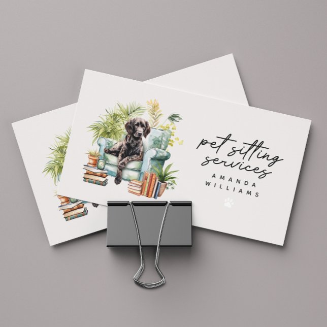 Pet Sitting Services Watercolor QR Code  Business Card (Creator Uploaded)