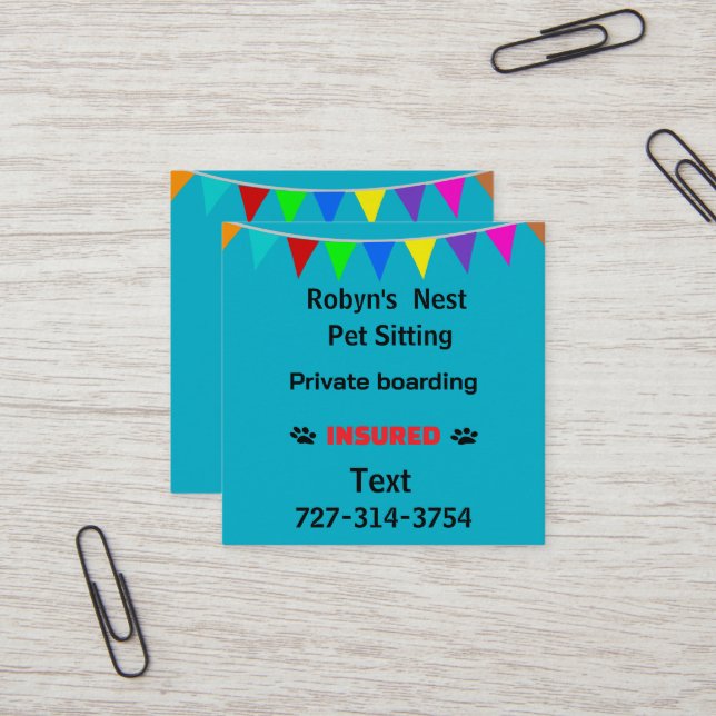 Pet Sitting  Square Business Card (Front/Back In Situ)