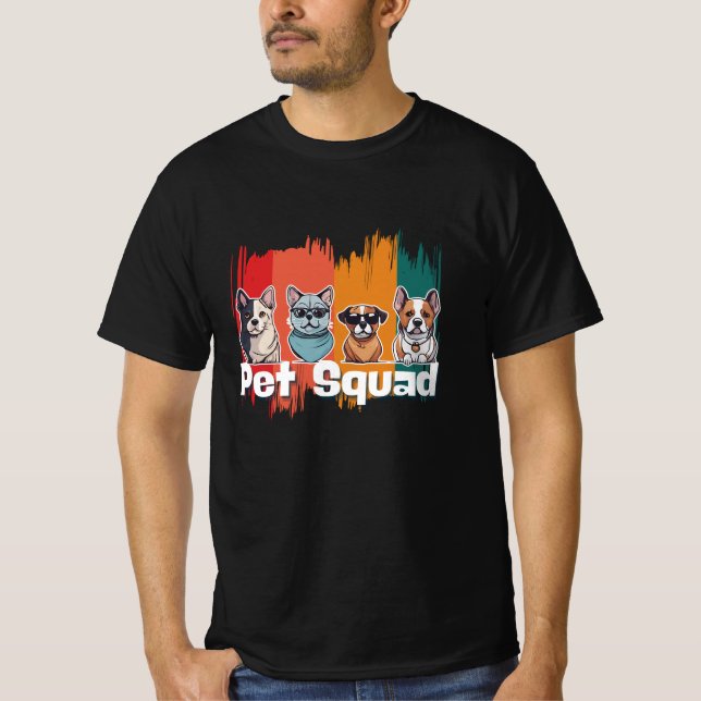 Pet Squad – Cute Dog & Cat Retro Art T-Shirt (Front)