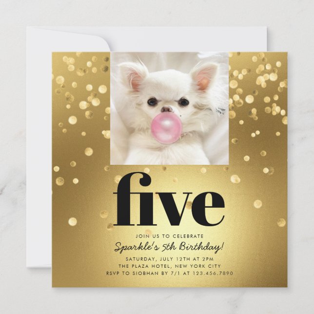 Pet Star | Photo Pet Birthday Party Gold Invitation (Front)