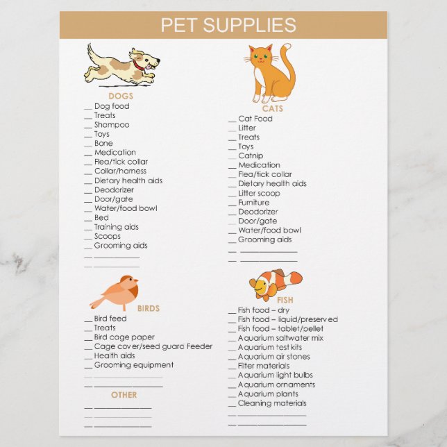 Pet Supplies Shopping list for dogs, cats, birds Flyer (Front)