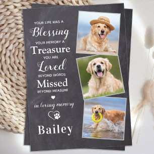 Pet Sympathy 3 Photo Personalised Dog Memorial Thank You Card