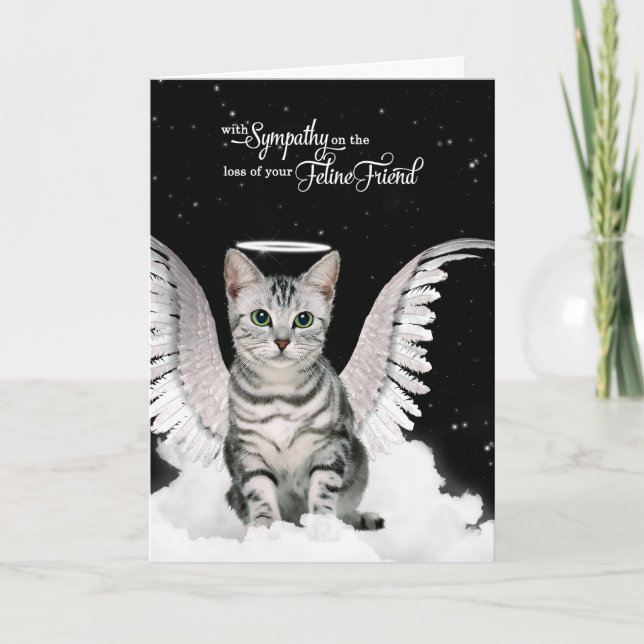 Pet Sympathy Loss of a Cat Tabby Angel Card (Front)