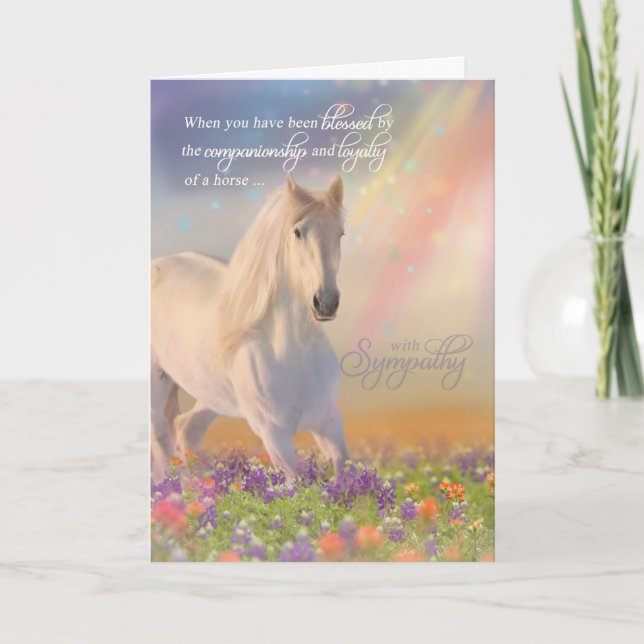 Pet Sympathy Loss of a Horse Rainbow White Horse Card (Front)