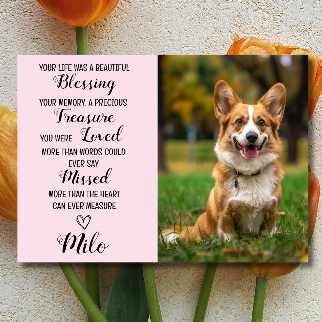 Pet Sympathy Personalised Photo Pet Loss Card Pink (Dog Memorial)