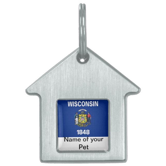 Pet Tag with Flag of Wisconsin State (Front)
