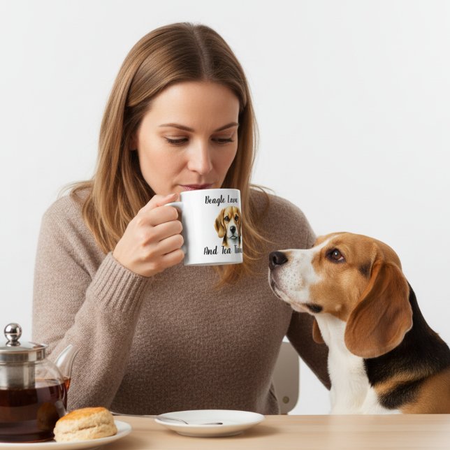  Pet Tea Time Brown beagle Personalise Coffee Mug (Creator Uploaded)