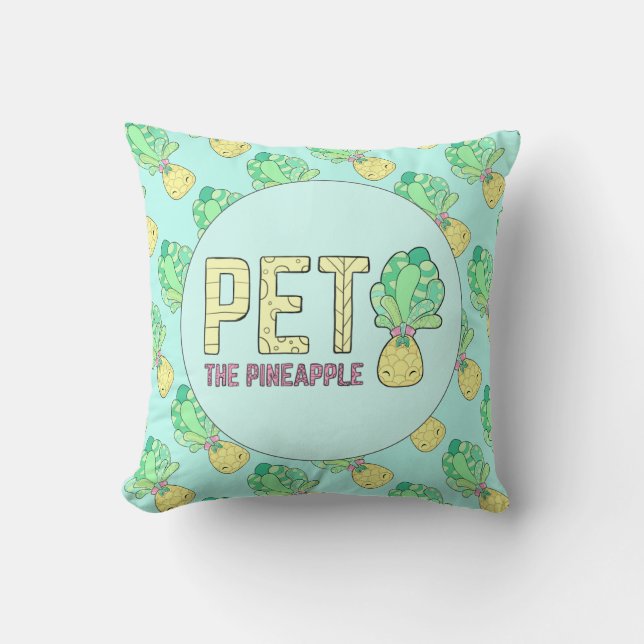 Pet the Pineapple - Cute Square Cushion! Sky Blue Cushion (Front)