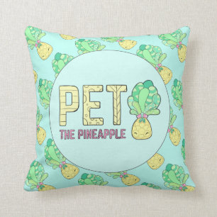 Pet the Pineapple - Cute Square Cushion! Sky Blue Cushion