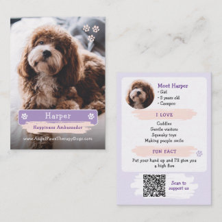 Pet Trading Card, Photo & QR Code Therapy Dog Calling Card