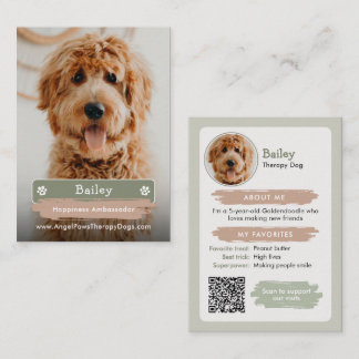 Pet Trading Card, Photo & QR Code Therapy Dog Calling Card