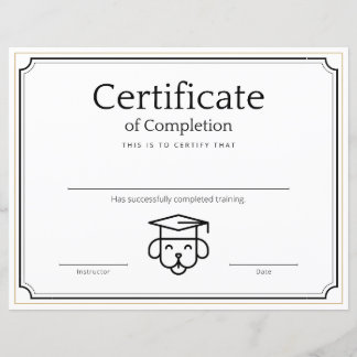 Pet Training Certificate of Completion